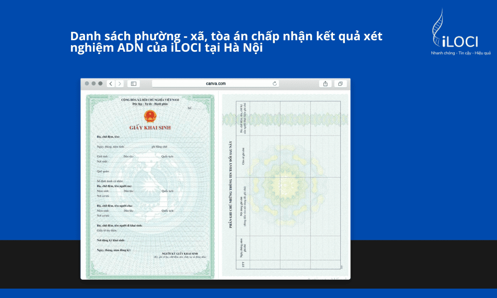 Danh sách phường - xã, tòa án chấp nhận kết quả xét nghiệm ADN của ADNchacon tại Hà Nội